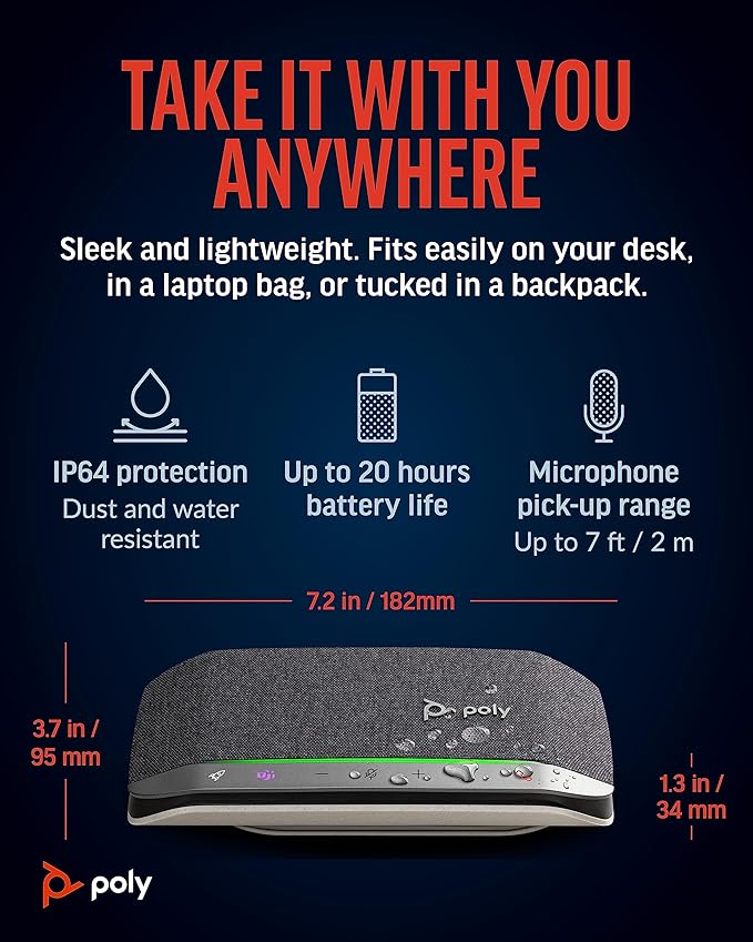 Poly Sync 20+ Personal Portable Bluetooth Speakerphone – Noise/Echo Reduction – - Image 6