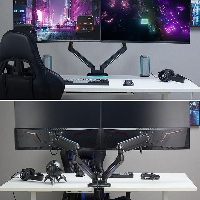 AVLT Dual 27”-43” RGB Gaming Monitor Arm Desk Mount Built-in 20 Lighting Modes - Image 5