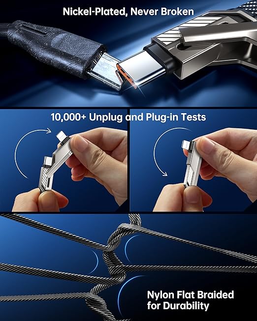 SHEZI 4-in-1 USB C Cable 5FT 90 Degree Fast Charging Flat Nylon Braided Charger - Image 5