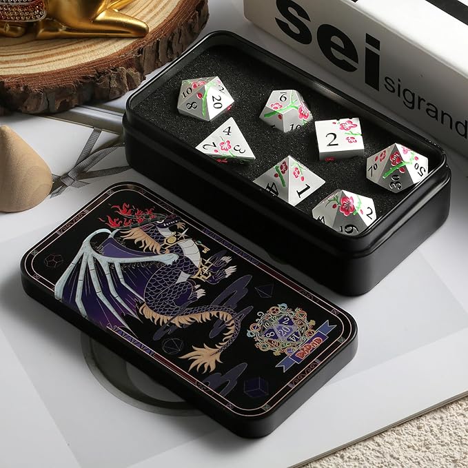 Metal DND Dice, DNDND 7 PCS Glow in The Dark Metallic D&D Dice Set - Image 8