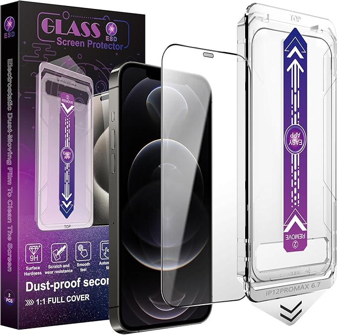 2 Pack Screen Protector for iPhone 12 Pro Max, 9H Tempered Glass, Full Coverage by Unknown