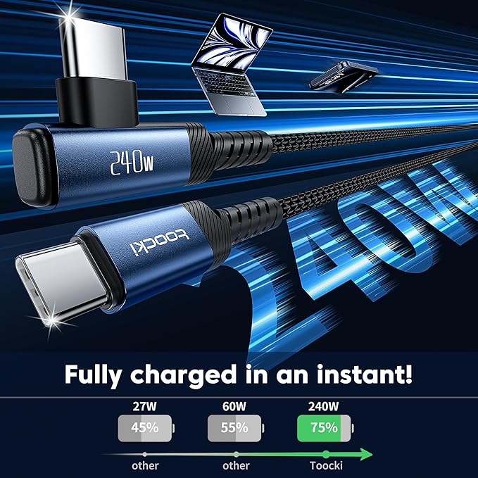 USB C Cable 240W Fast Charging Type C Cord, Nylon Braided USB 2.0 Cable - Image 2