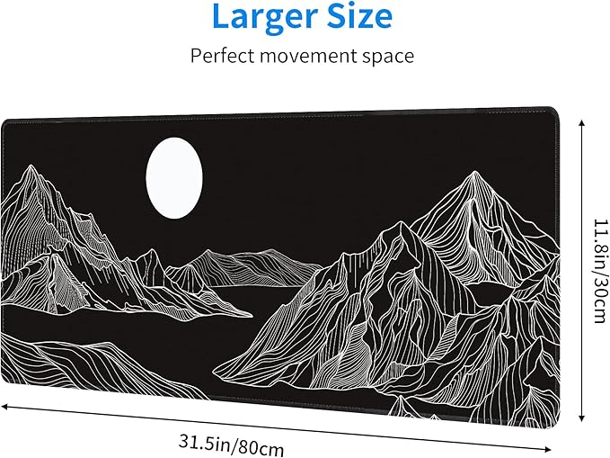 Black and White Mountain Large Mouse Pad, Gaming Keyboard Desk Pad, Extended - Image 3