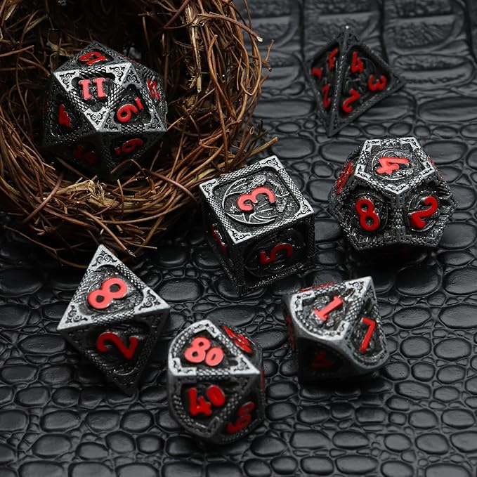 Haxtec Metal DND Dice Set Black Red Dragon D&D Dice Set - Image 4