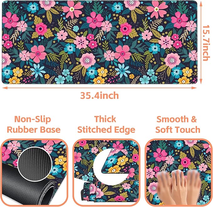 Mouse Pad Large Bright Colorful Flowers Non-Slip Game Desk Mat - Image 3