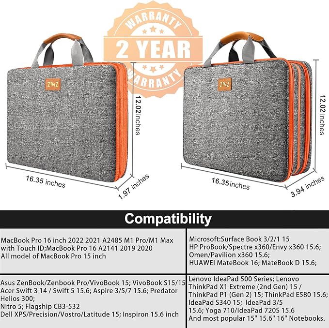 ZINZ Slim Expandable Laptop Case 15.6 Inch Sleeve Upgraded Protective Durable - Image 2
