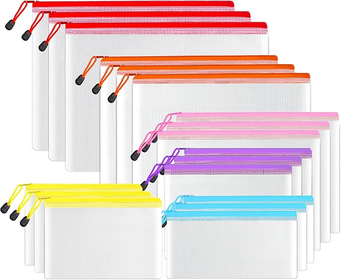 SUNEE Multisize Plastic Zipper Pouches, Water-Resistant Zip Bag by SUNEE