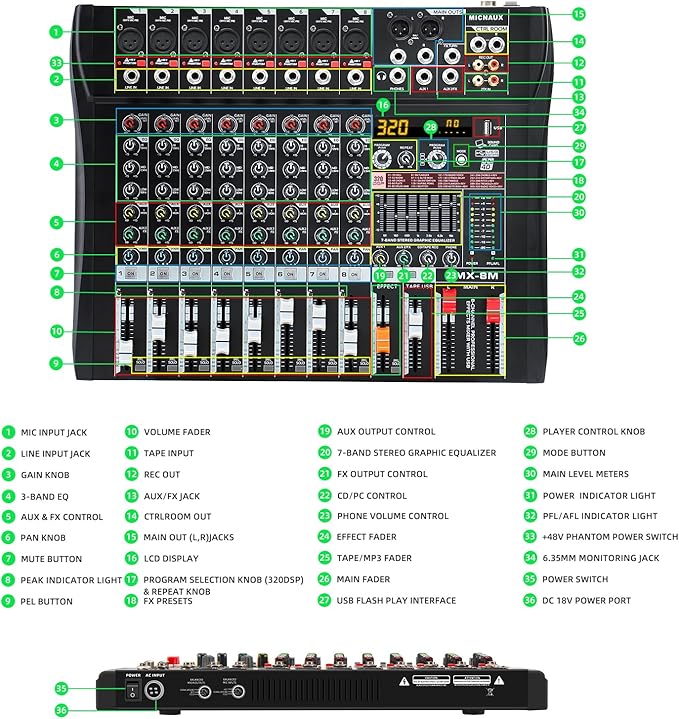 Audio Mixer 8 Channel Professional Mixer Console - Image 8