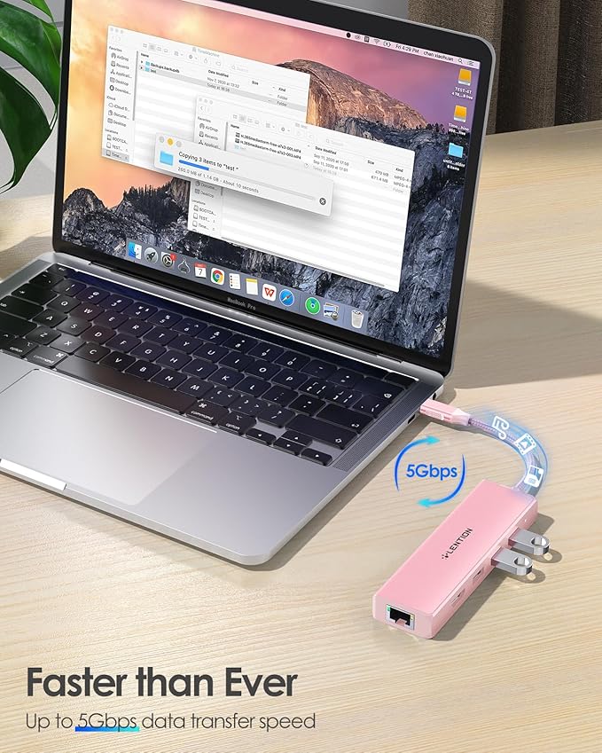 LENTION USB C Hub with Gigabit Ethernet Adapter, 4K HDMI, 3 USB 3.0 Port - Image 5