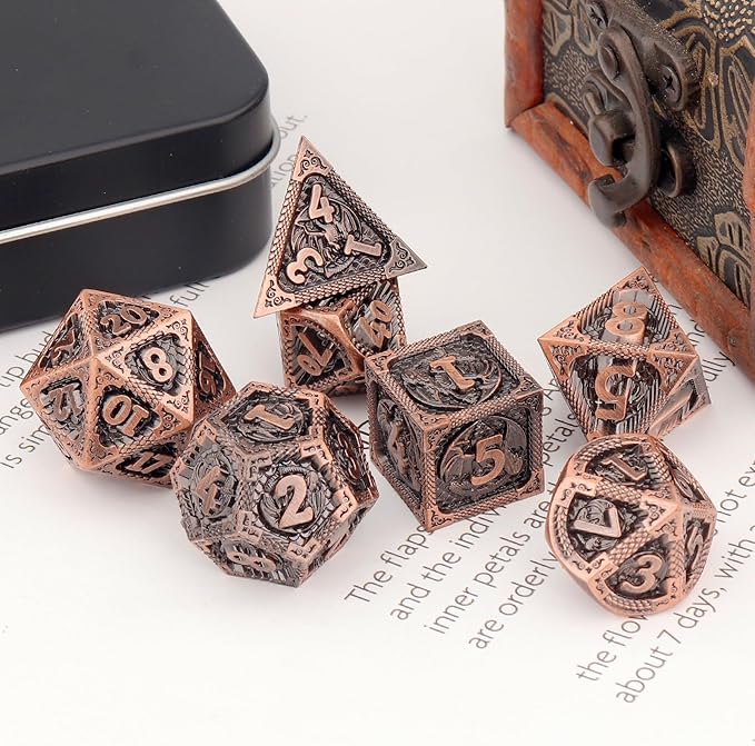 PJOY Metal DND Dice Set D&D Dragon Dice Copper - Image 6