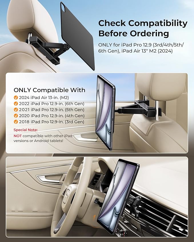 KU XIU Magnetic iPad Holder for Car Headrest, Backseat Tablet Car Mount for for - Image 2