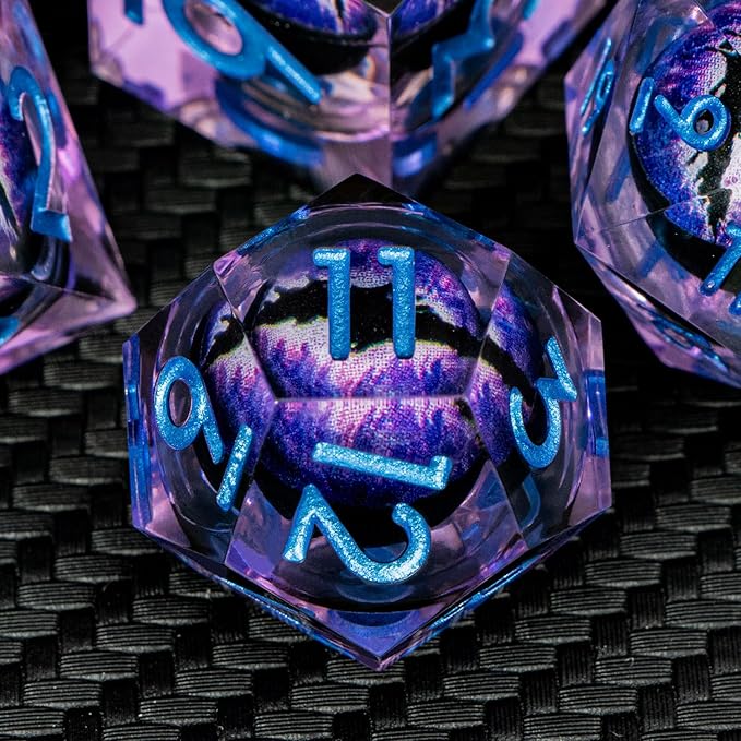 ARUOHHA DND Resin Dice Dragon Eye Dice Liquid Core Purple Sharp Edged Dice Set - Image 4