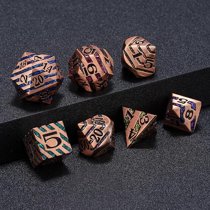 Metallic Glitter Stripes D&D, DND Metal Dice - Image 4