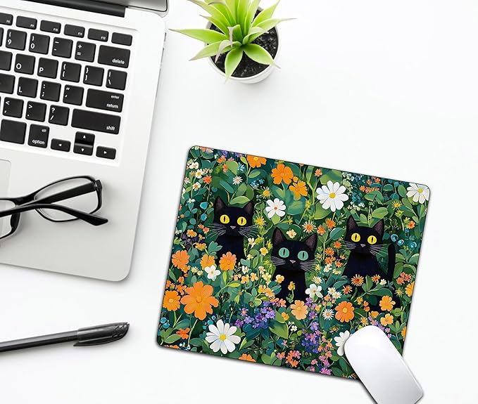 Cute Flowers Black Cats Mouse Pads - Image 6