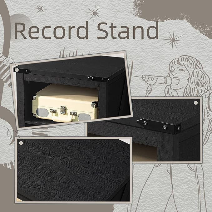 Record Player Stand with Vinyl Record Storage, Large Wood Turntable Stand - Image 7