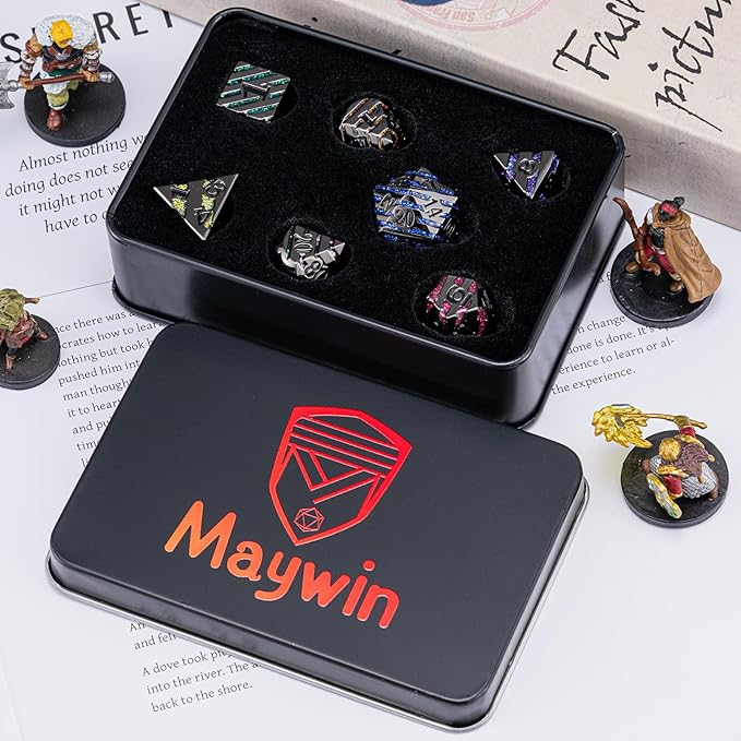 Metallic Glitter Stripes D&D Dice Set, DND Metal Dice - Image 7