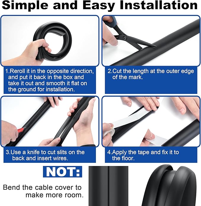 4ft Cord Covers for Wires on Floor, LZEOY Extension Floor Cable Cover, Hide - Image 4