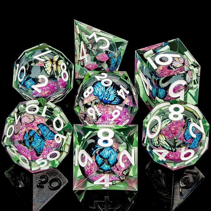 Butterfly DND Dice Pink Liquid Core Dice Set - Image 2