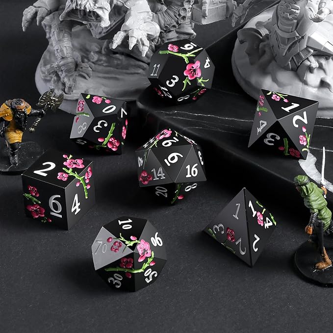 Metal Dice Set D&D, DNDND 7 PCS Flower Metallic DND Dice Set - Image 2