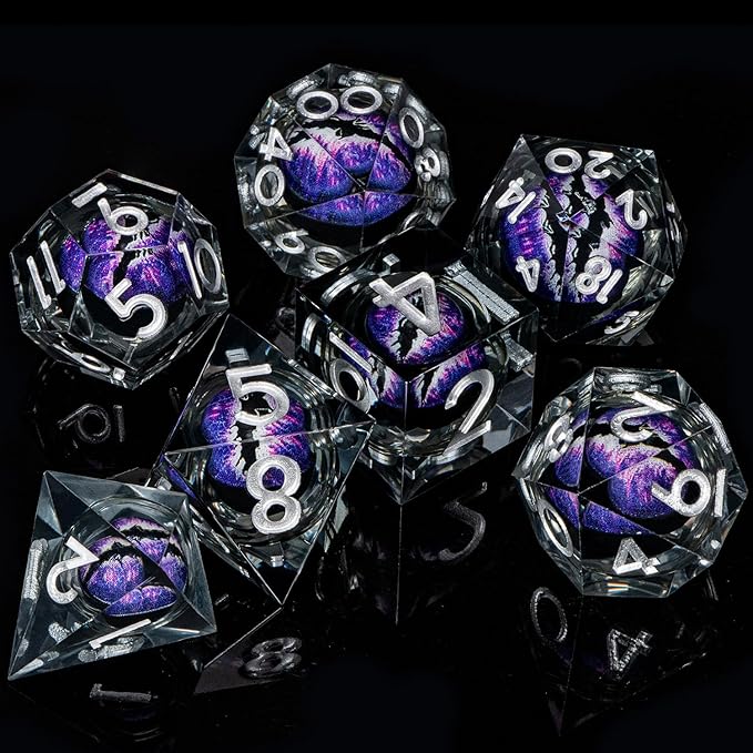 ARUOHHA DND Resin Dice Dragon Eye Dice Liquid Core Purple Sharp Edged Dice Set - Image 6