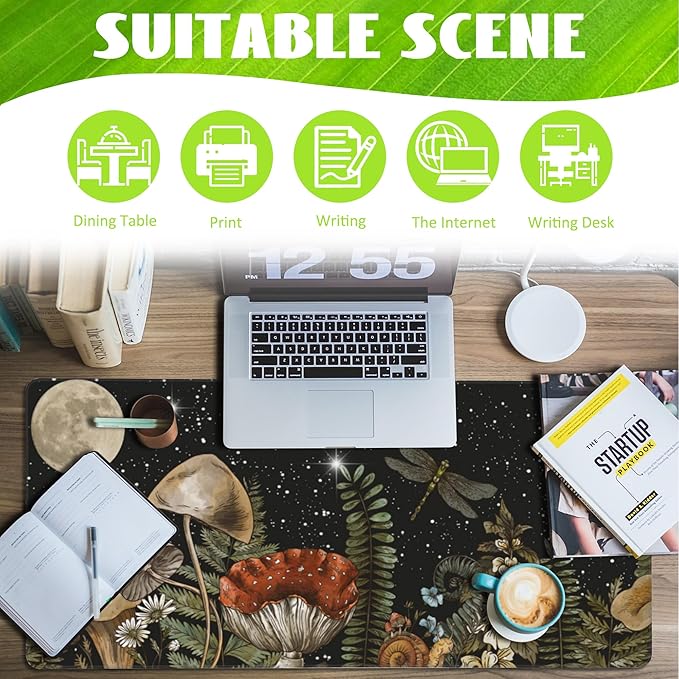 Large Gaming Mouse Pad for Desk, Cute Forest Mushroom Desk Mat, Starry Night - Image 3