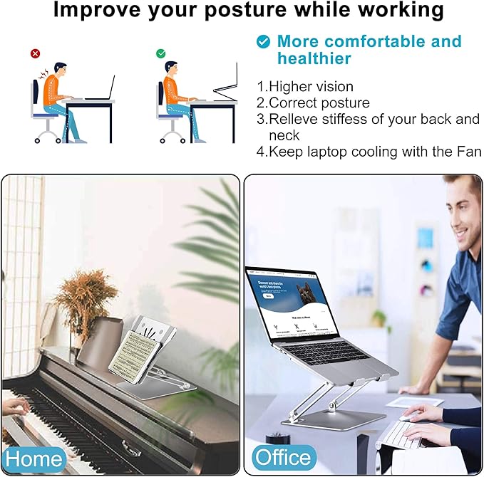 Adjustable Laptop Stand with Cooling Fan, Aluminium Alloy Multi-Angle Computer - Image 2