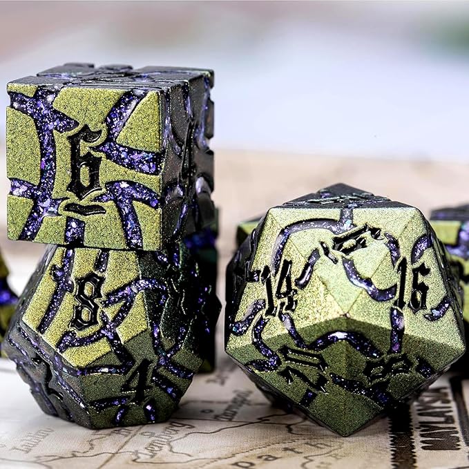 Dice Set D&D Metal, DND Metallic Glitter Crack Dice - Image 5