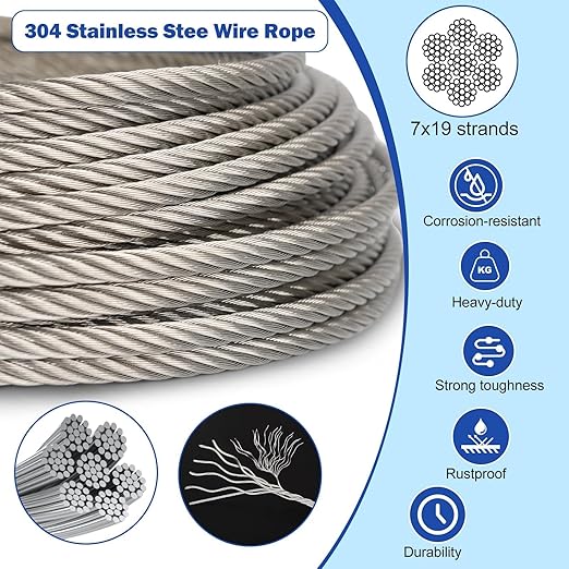 TooTaci 3/16" Stainless Steel Cable, 50ft Wire Rope - Image 4