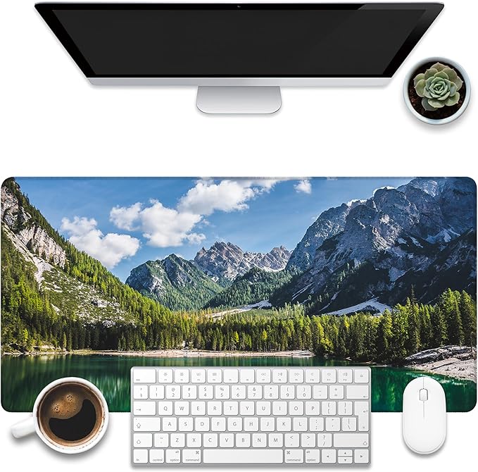 Desk Mat, Lake Mountain Landscape Desk Pad, The Alps Large Gaming Mouse Pad by KOAIWPAE
