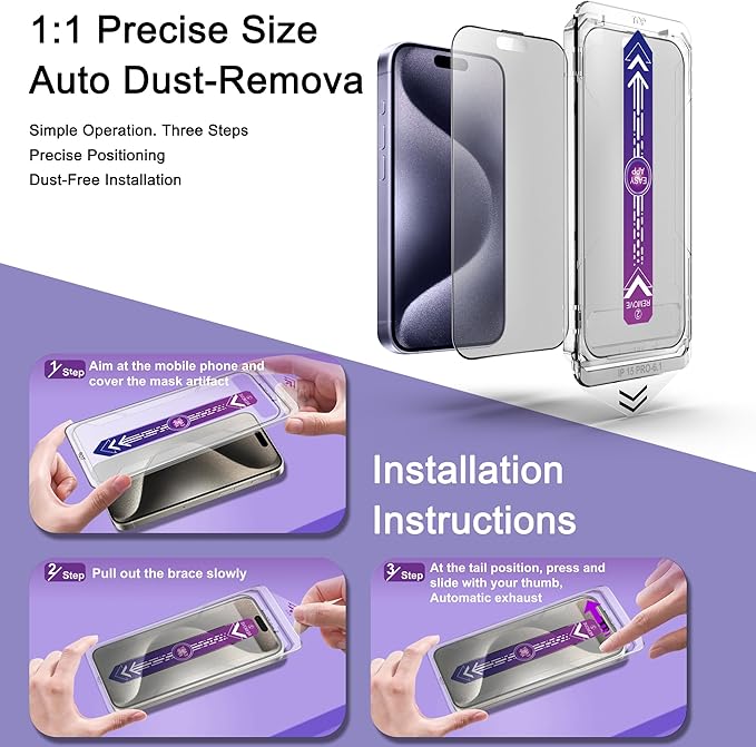 2 Pack Matte Screen Protector for iPhone 15 Pro, 9H Tempered Glass, Full - Image 3