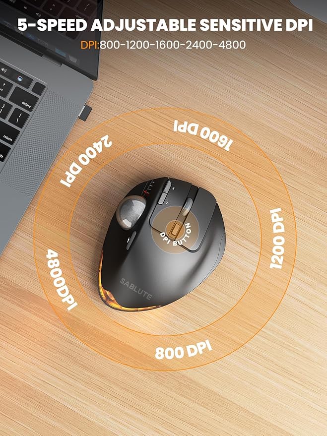 SABLUTE Wireless Trackball Mouse, Ergonomic Bluetooth Rechargeable Computer - Image 5