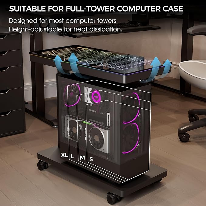 EUREKA ERGONOMIC Height Adjustable Computer Tower Stand, Illuminated Glass - Image 7