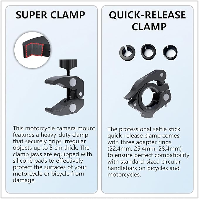 Motorcycle Camera Mount for Insta 360 x5, Adjustable GoPro Bike Extension Pole - Image 5