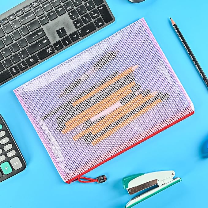 AUSTARK 10 Pcs Zipper File Bags, Waterproof Plastic Mesh Pouch - Image 4