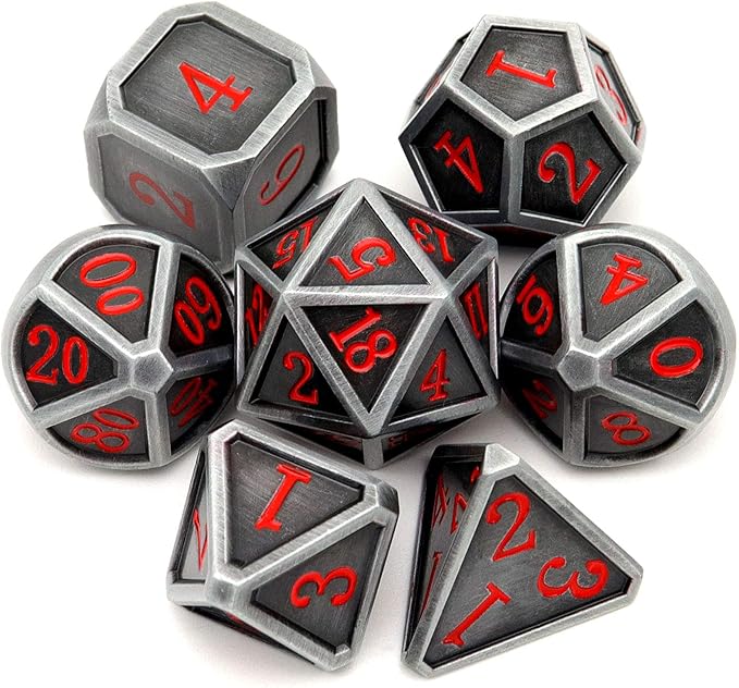 Haxtec Ancient Silver Metal DND Dice Set D&D 7PCS Large Rounded Antiue Iron RPG by HaxtecDice