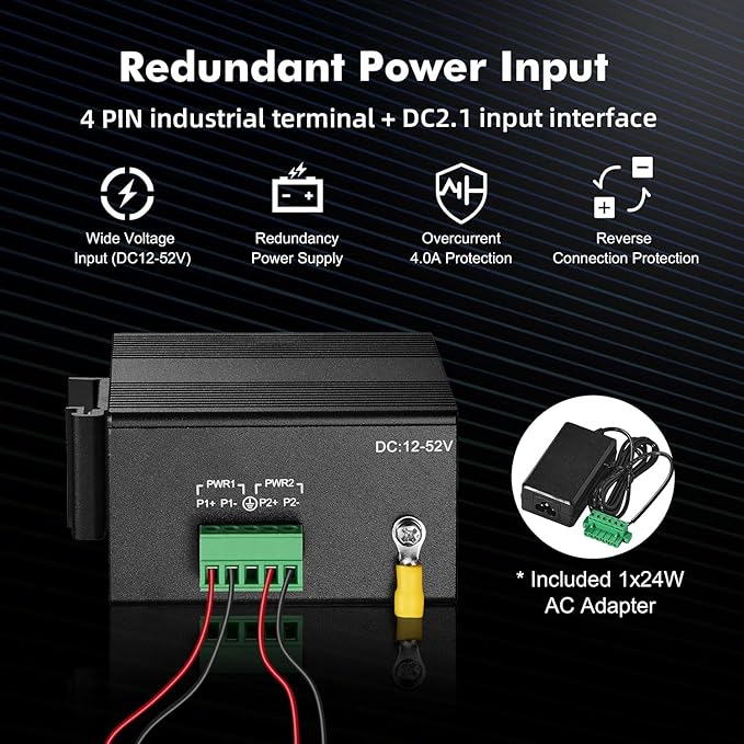 MokerLink 10 Port Gigabit Industrial DIN-Rail Ethernet Switch, Unmanaged IP40 - Image 4