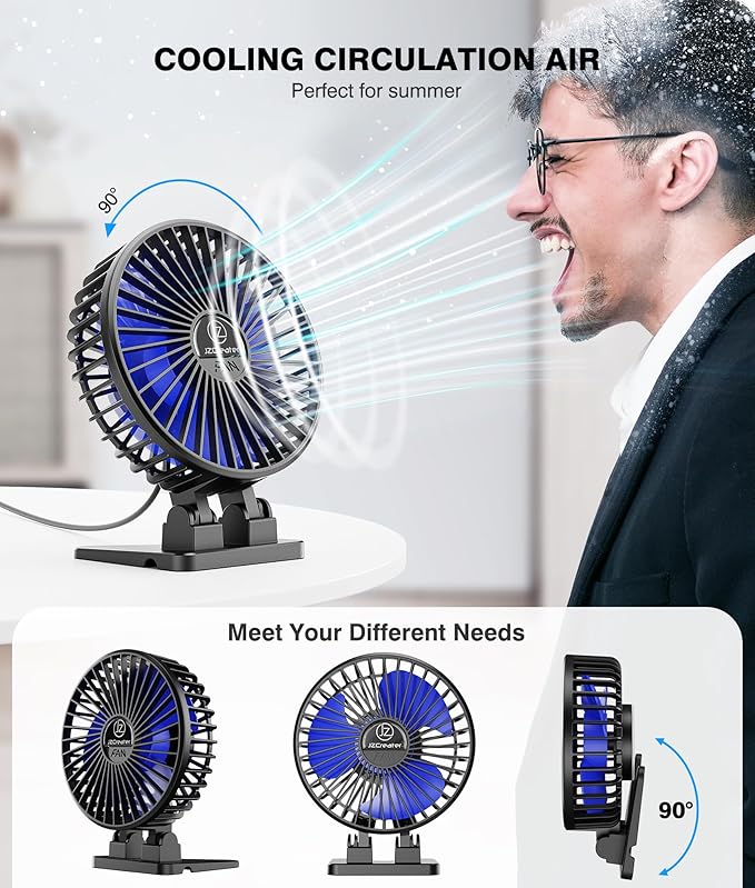 JZCreater USB Desk Fan, Mini Fan Portable, 3 Speeds Desktop Table Cooling Fans - Image 4