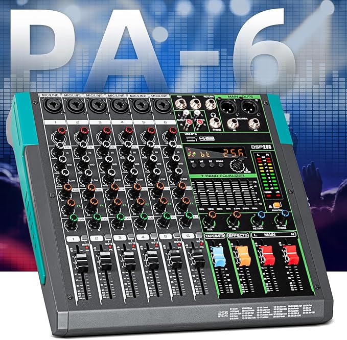 Depusheng PA6 professional DJ audio mixer 6 channel input built-in 256 kinds of - Image 3