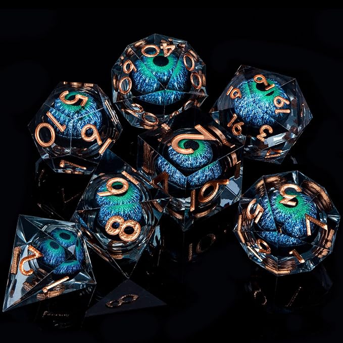 ARUOHHA DND Dragons Eye Dice Liquid Core Blue Green Resin Sharp Edged Dice Set - Image 6