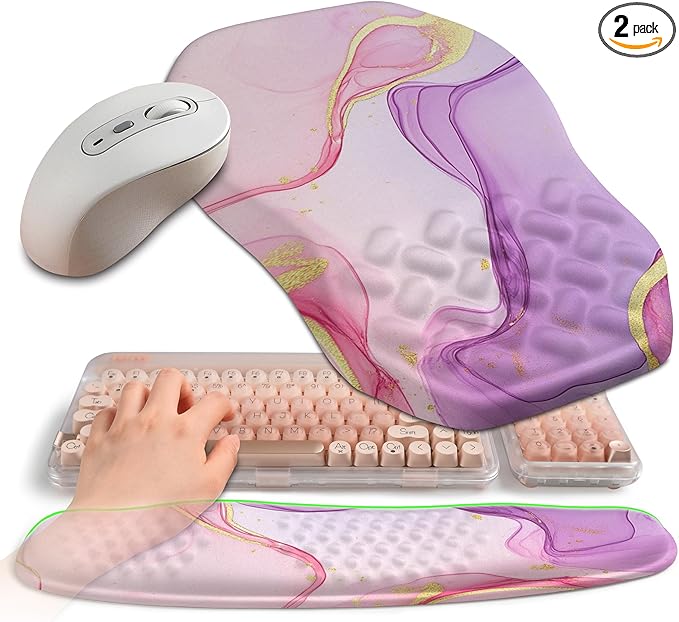 2-in-1 Ergonomic Set, Wave Keyboard Wrist Rest and Massage Slope Mouse Pad by Gleamtide