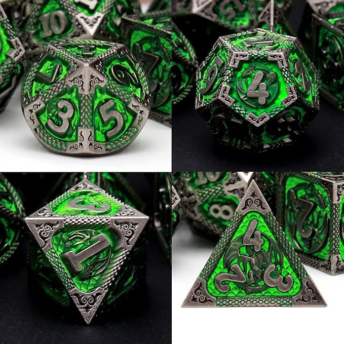 PJOY D&D Dice Set Metal DND Green Dice - Image 2