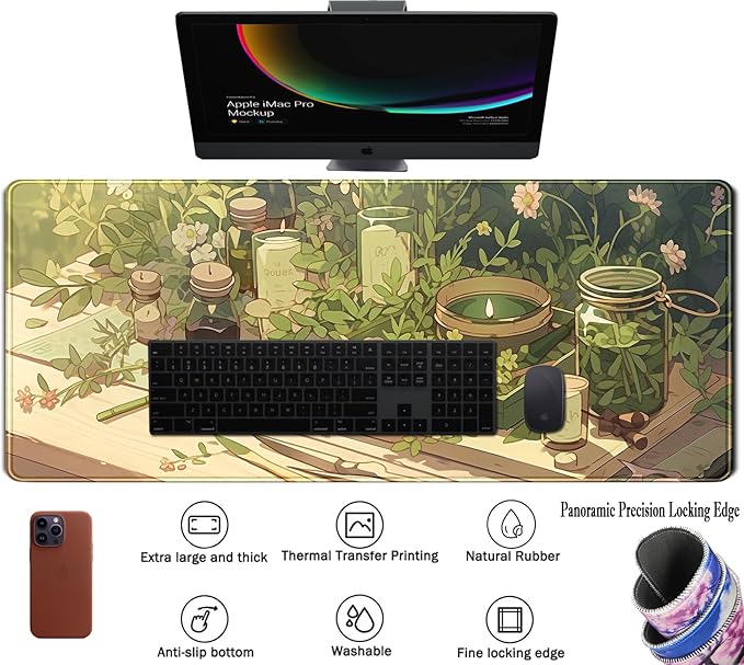 Green Gardener Desk Mat Anime Forest XL Gaming Mouse Pad Plant Lover Desk Pad - Image 3