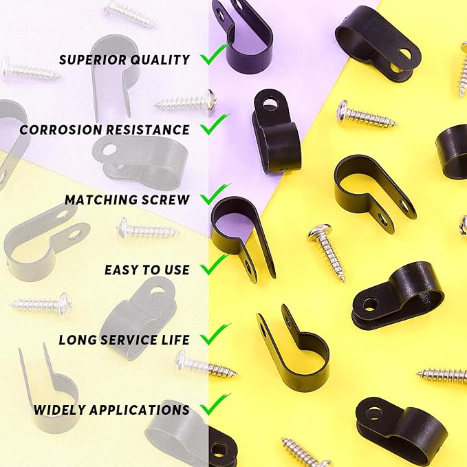Swpeet 120 Pack Black 3/8 Inch Nylon Plastic R-Type Cable Clips Clamp Kit - Image 6