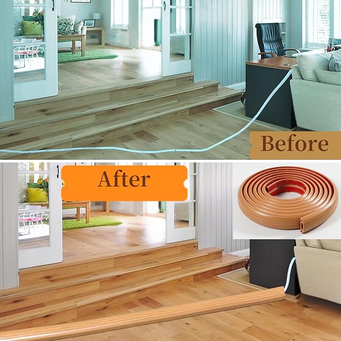 3.3ft Self Adhesive Floor Cord Cover, Heavy Duty Soft PVC Cable Protector and - Image 5