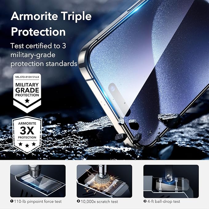 ESR 3+2 Pack for iPhone 15 Pro Max Screen Protector, Full Coverage Ultra-tough - Image 2
