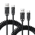 Coiled USB A to USB C 2Pack 3FT Braided Retractable Fast Charging Cable by toocki