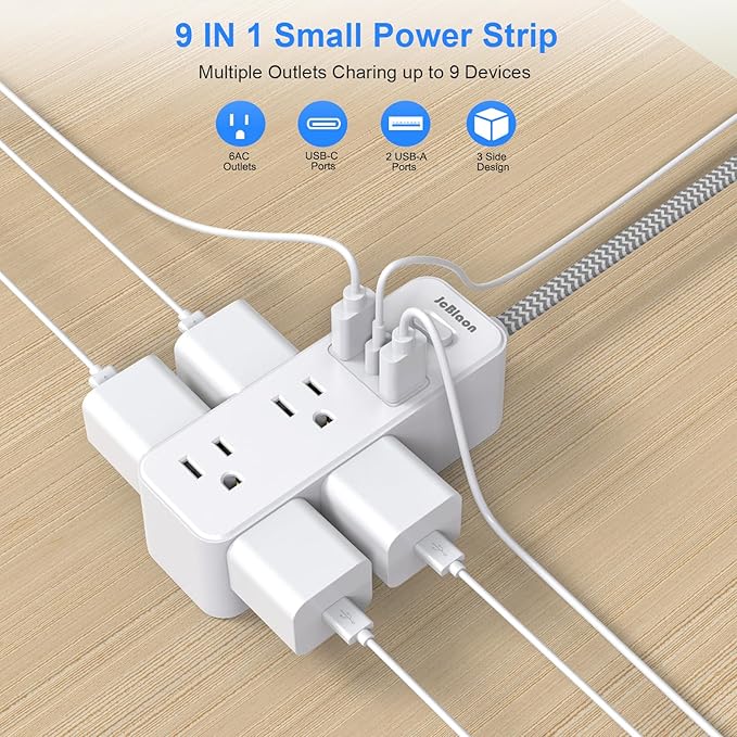 Extension Cord with Multiple outlets, 10 Ft Braided Power Cord, 6 Widely - Image 2