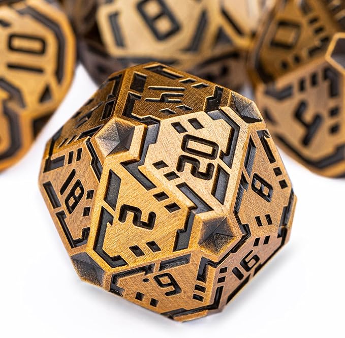 Metal DND Sci-fi Dice Set 7PCS Stripe Polyhedral Dice by OGCOPHEN