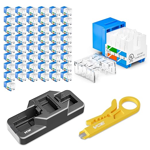 VCE RJ45 Cat6 Keystone Jacks UL Listed 50-Pack, UTP Ethernet Keystone Jacks by VCE