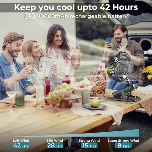 10000mAh Clip On Fan, 42H Run, Quiet & Auto Oscillating Table Fan, Rechargeable - Image 2